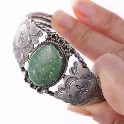 6.375" c1940's Navajo stamped silver and turquoise bracelet - Estate Fresh Austin