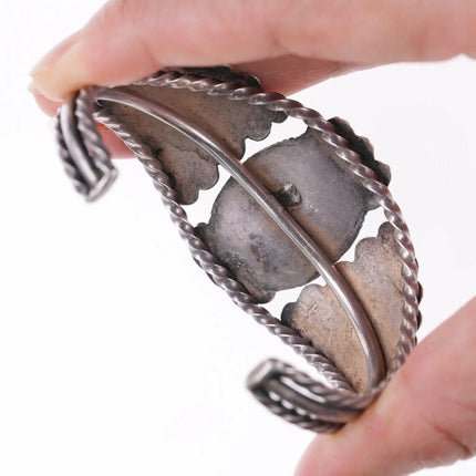 6.375" c1940's Navajo stamped silver and turquoise bracelet - Estate Fresh Austin