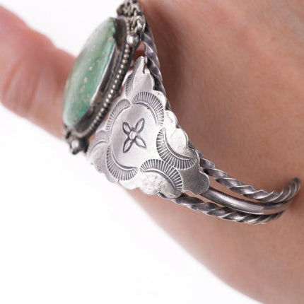 6.375" c1940's Navajo stamped silver and turquoise bracelet - Estate Fresh Austin