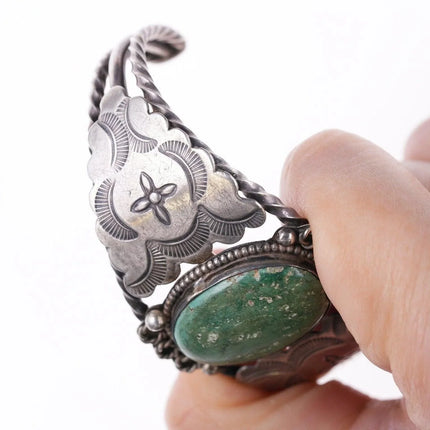 6.375" c1940's Navajo stamped silver and turquoise bracelet - Estate Fresh Austin