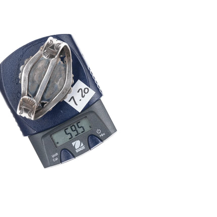 6.375" c1940's Navajo stamped silver cuff bracelet with large turquosie - Estate Fresh Austin