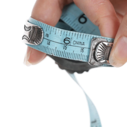 6.375" c1940's Navajo stamped silver cuff bracelet with large turquosie - Estate Fresh Austin