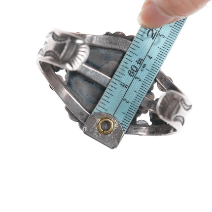 6.375" c1940's Navajo stamped silver cuff bracelet with large turquosie - Estate Fresh Austin