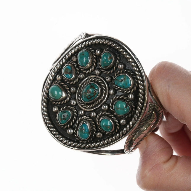 6.375" c1950's Navajo Silver turquoise cluster bracelet - Estate Fresh Austin