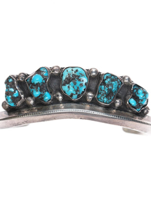 6 3/8" c1950's Navajo Sterling and turquoise nugget cuff bracelet - Estate Fresh Austin