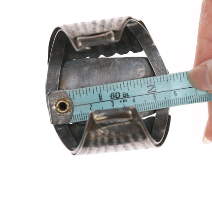 6.375" c1960's Large Navajo silver wide cuff bracelet with turquoise - Estate Fresh Austin