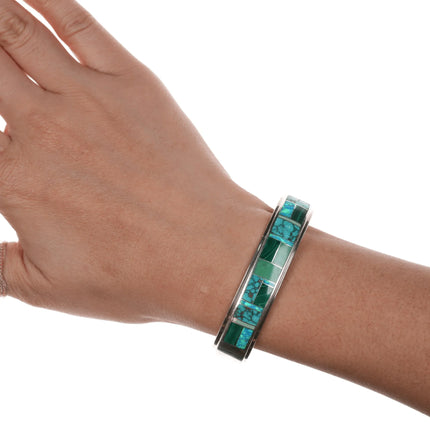 6.375" c1990's Teme Navajo sterling channel inlay cuff bracelet - Estate Fresh Austin