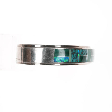 6.375" c1990's Teme Navajo sterling channel inlay cuff bracelet - Estate Fresh Austin