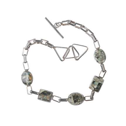 6.375" Carlos Eagle Ottawa/Kathryn P sterling and variscite link bracelet - Estate Fresh Austin