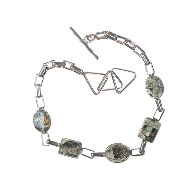 6.375" Carlos Eagle Ottawa/Kathryn P sterling and variscite link bracelet - Estate Fresh Austin