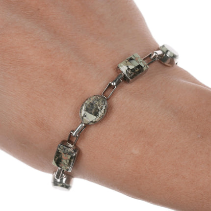 6.375" Carlos Eagle Ottawa/Kathryn P sterling and variscite link bracelet - Estate Fresh Austin