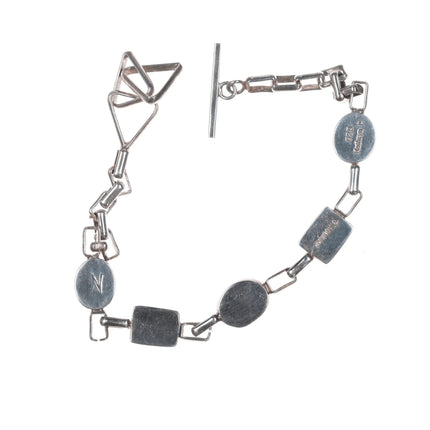 6.375" Carlos Eagle Ottawa/Kathryn P sterling and variscite link bracelet - Estate Fresh Austin