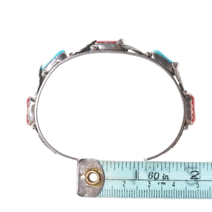 6.375" Carmelita and Dan Simplicio Zuni Sterling, turquoise, and coral bracelet - Estate Fresh Austin