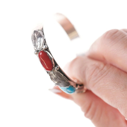 6.375" Carmelita and Dan Simplicio Zuni Sterling, turquoise, and coral bracelet - Estate Fresh Austin