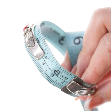 6.375" Carmelita and Dan Simplicio Zuni Sterling, turquoise, and coral bracelet - Estate Fresh Austin