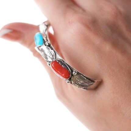 6.375" Carmelita and Dan Simplicio Zuni Sterling, turquoise, and coral bracelet - Estate Fresh Austin