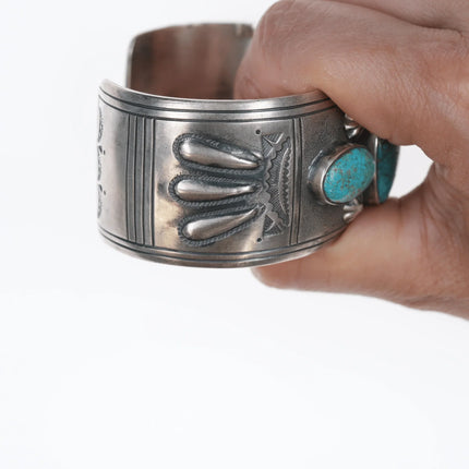 6.375" Charlie John Navajo silver and turquoise cuff bracelet - Estate Fresh Austin