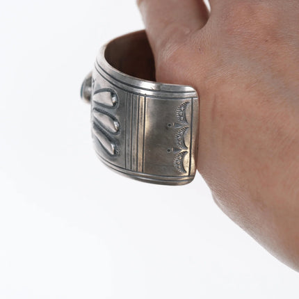 6.375" Charlie John Navajo silver and turquoise cuff bracelet - Estate Fresh Austin