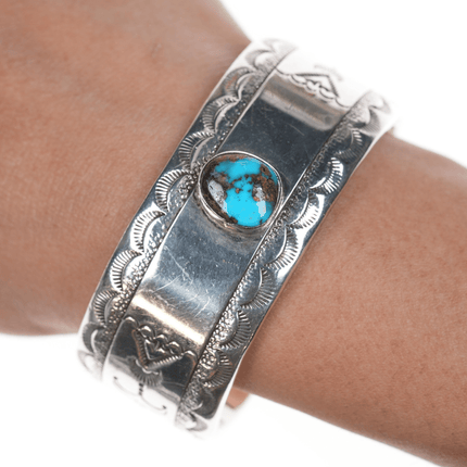 6 3/8" Charlie John Navajo sterling and turquoise cuff bracelet. - Estate Fresh Austin