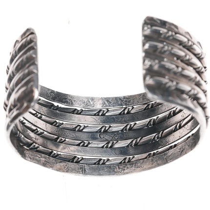 6.375" cSc Vintage Navajo silver twisted wire hand stamped cuff bracelet - Estate Fresh Austin