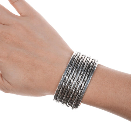 6.375" cSc Vintage Navajo silver twisted wire hand stamped cuff bracelet - Estate Fresh Austin