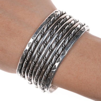 6.375" cSc Vintage Navajo silver twisted wire hand stamped cuff bracelet - Estate Fresh Austin