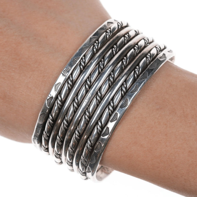 6.375" cSc Vintage Navajo silver twisted wire hand stamped cuff bracelet - Estate Fresh Austin