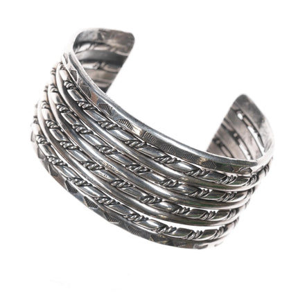 6.375" cSc Vintage Navajo silver twisted wire hand stamped cuff bracelet - Estate Fresh Austin