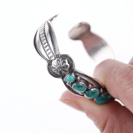 6.375" David Reeves Navajo Heavy Stamped sterling and turquoise bracelet - Estate Fresh Austin