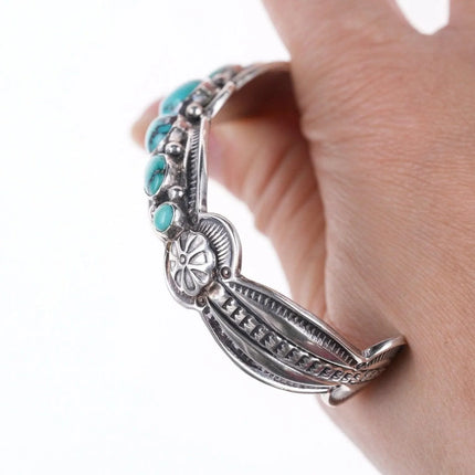 6.375" David Reeves Navajo Heavy Stamped sterling and turquoise bracelet - Estate Fresh Austin