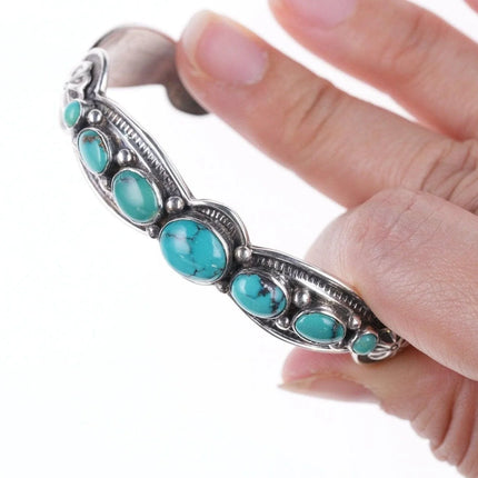 6.375" David Reeves Navajo Heavy Stamped sterling and turquoise bracelet - Estate Fresh Austin