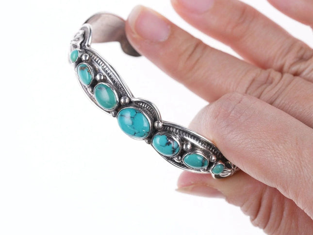 6.375" David Reeves Navajo Heavy Stamped sterling and turquoise bracelet - Estate Fresh Austin