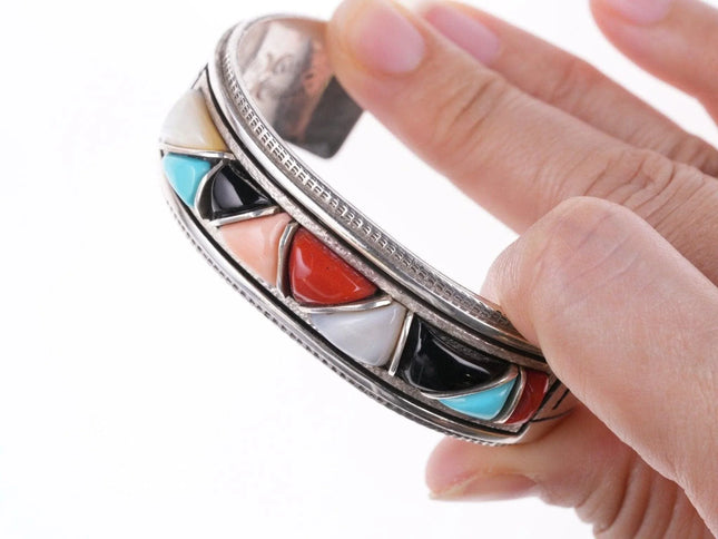 6.375" Ervin Tso Native American Sterling channel inlay bracelet - Estate Fresh Austin