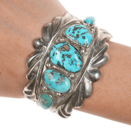6.375" Horace Iule Zuni (1901-1978) Large silver cuff bracelet with turquoise - Estate Fresh Austin