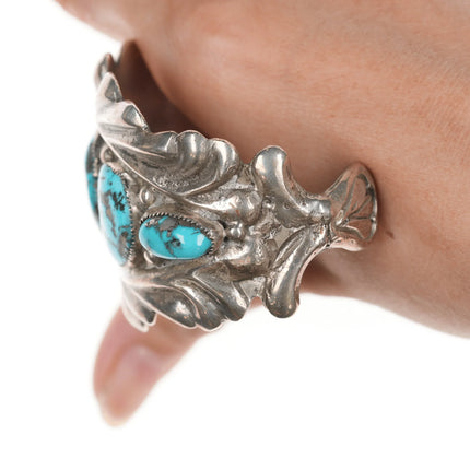 6.375" Horace Iule Zuni (1901-1978) Large silver cuff bracelet with turquoise - Estate Fresh Austin