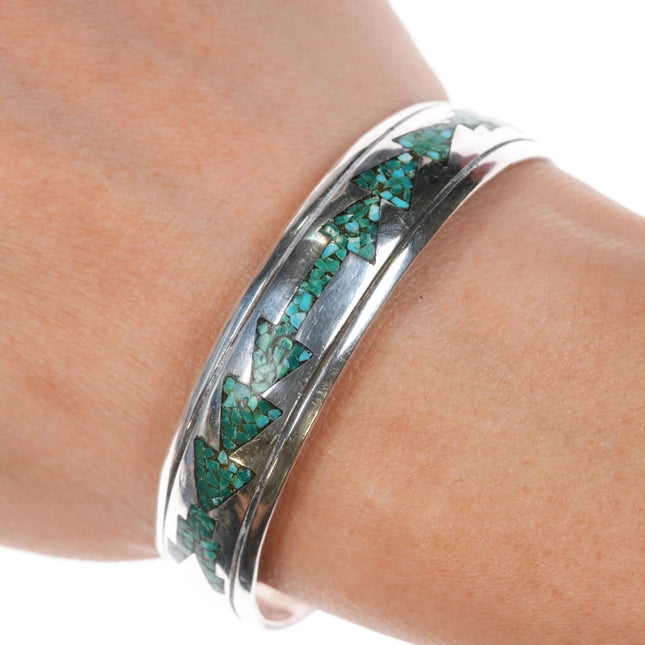 6.375" Hoskie Nez Navajo vintage sterling chip inlay cuff bracelet - Estate Fresh Austin