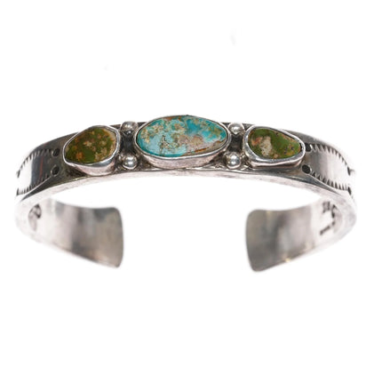 6.375" IG Native American silver and turquoise interior stamped cuff bracelet - Estate Fresh Austin