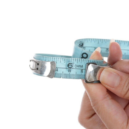 6.375" IG Native American silver and turquoise interior stamped cuff bracelet - Estate Fresh Austin