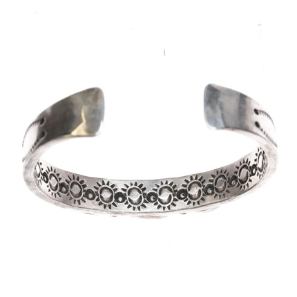 6.375" IG Native American silver and turquoise interior stamped cuff bracelet - Estate Fresh Austin