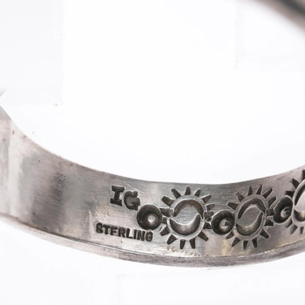 6.375" IG Native American silver and turquoise interior stamped cuff bracelet - Estate Fresh Austin