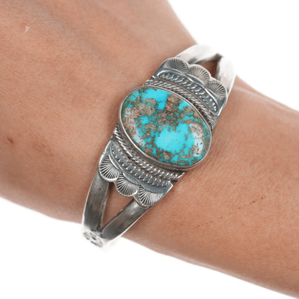 6.375" Ike Wilson Navajo (1901-1942) Ingot silver and turquoise cuff bracelet - Estate Fresh Austin