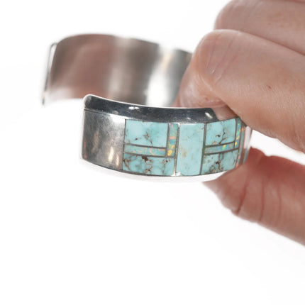 6.375" Jerry Nelson Navajo silver Opal and Turquoise channel inlay cuff bracelet - Estate Fresh Austin