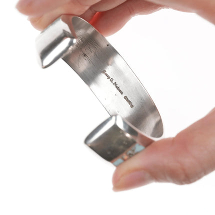 6.375" Jerry Nelson Navajo silver Opal and Turquoise channel inlay cuff bracelet - Estate Fresh Austin