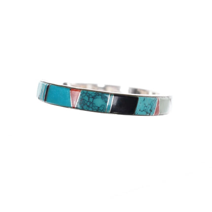 6.375" Kay Yazzie Navajo sterling multi-stone channel inlay cuff bracelet - Estate Fresh Austin