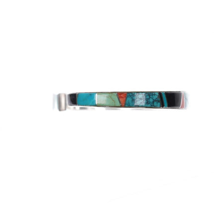 6.375" Kay Yazzie Navajo sterling multi-stone channel inlay cuff bracelet - Estate Fresh Austin