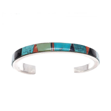 6.375" Kay Yazzie Navajo sterling multi-stone channel inlay cuff bracelet - Estate Fresh Austin