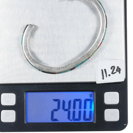 6.375" Kay Yazzie Navajo sterling multi-stone channel inlay cuff bracelet - Estate Fresh Austin