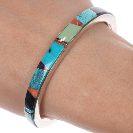 6.375" Kay Yazzie Navajo sterling multi-stone channel inlay cuff bracelet - Estate Fresh Austin