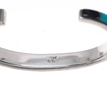 6.375" Kay Yazzie Navajo sterling multi-stone channel inlay cuff bracelet - Estate Fresh Austin