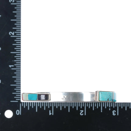 6.375" Kay Yazzie Navajo sterling multi-stone channel inlay cuff bracelet - Estate Fresh Austin